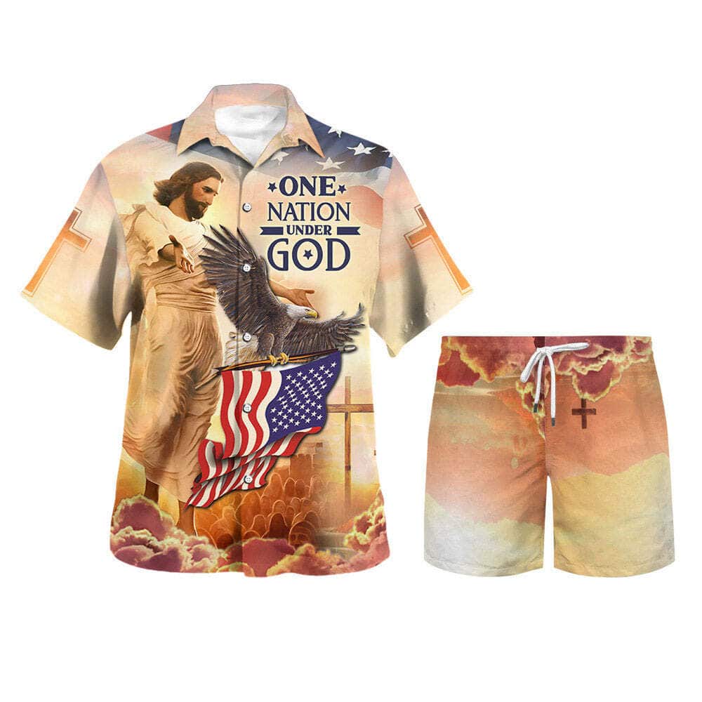 Independence Day One Nation Under God Jesus Eagle Christian Summer Hawaiian Shirt