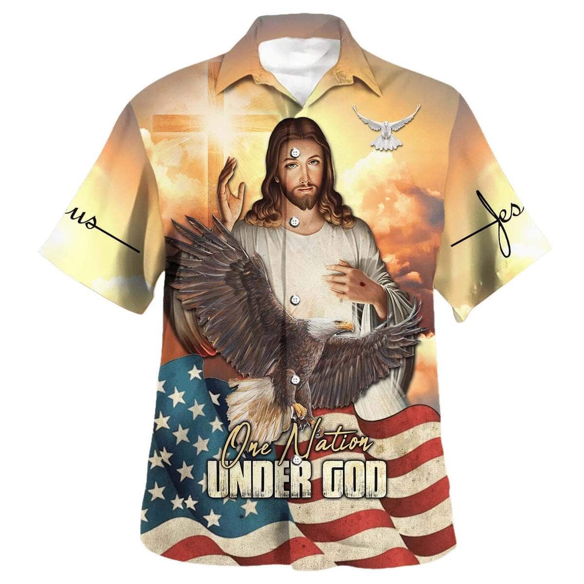 One Nation Under God Jesus Eagle American Flag Independence Day Christian Summer Hawaiian Shirt One Nation Under God Jesus Eagle American Flag Independence Day Christian Summer Hawaiian Shirt