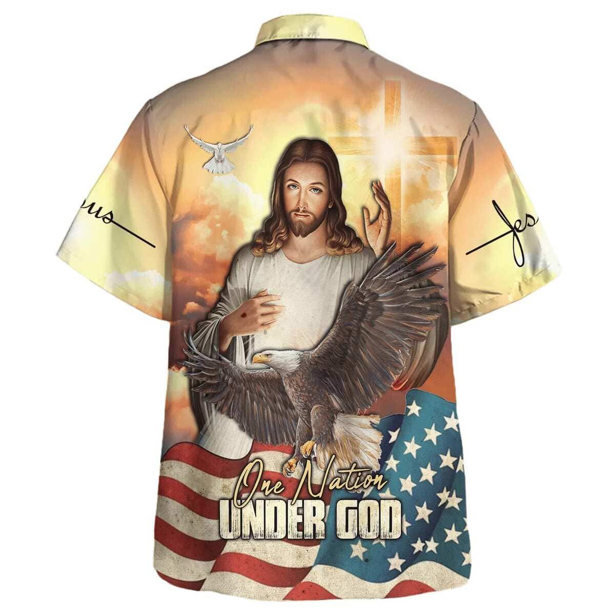 One Nation Under God Jesus Eagle American Flag Independence Day Christian Summer Hawaiian Shirt