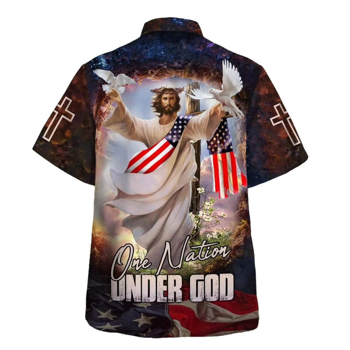Jesus With His Arms Open Dove 4th Of July One Nation Under God Christian Hawaiian Shirt