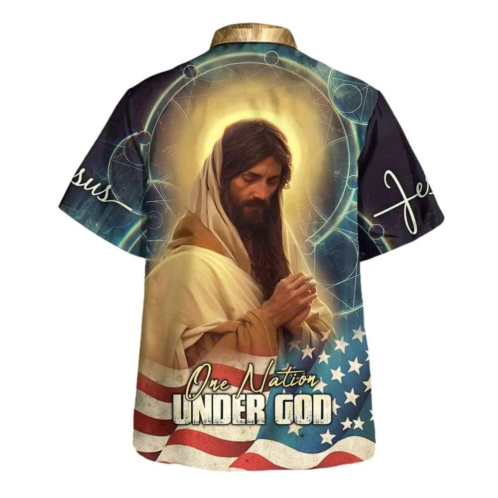 Jesus Pray One Nation Under God American Flag 4th Of July Christian Summer Hawaiian Shirt