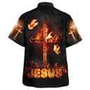 Jesus Burning Fire Cross Christian Summer Hawaiian Shirt