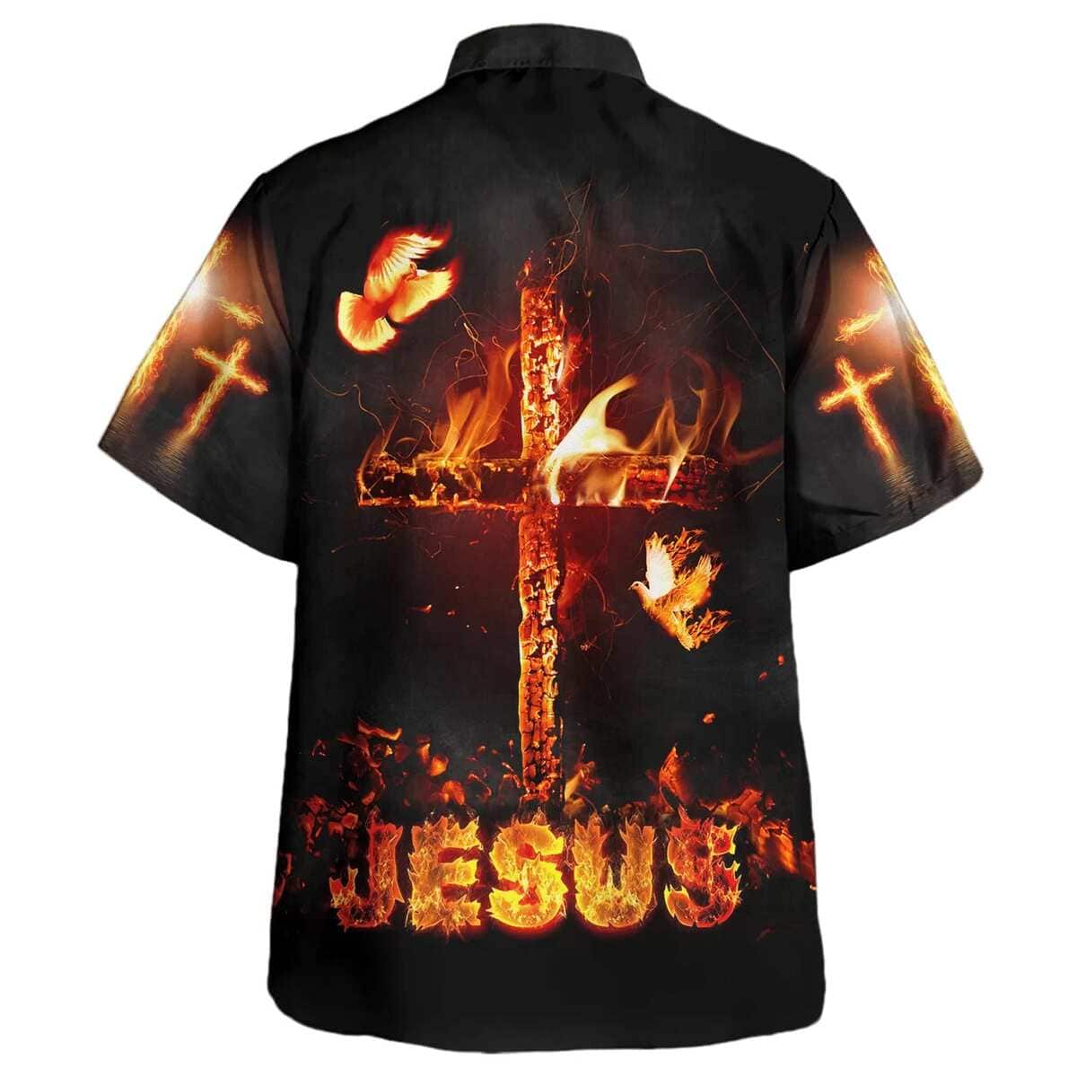 Jesus Burning Fire Cross Christian Summer Hawaiian Shirt