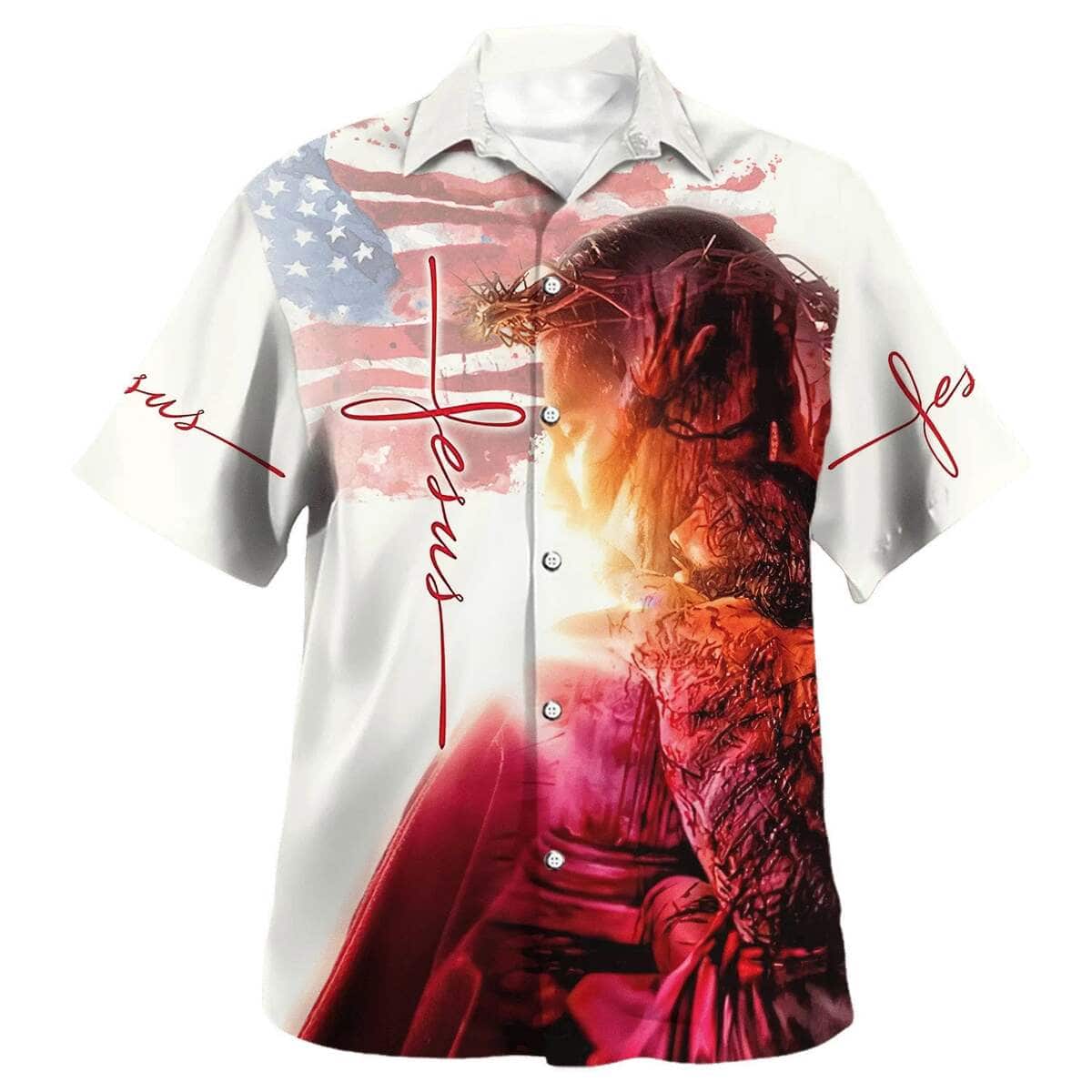 Jesus Christian Summer US American Flag Hawaiian Shirt Jesus Christian Summer US American Flag Hawaiian Shirt
