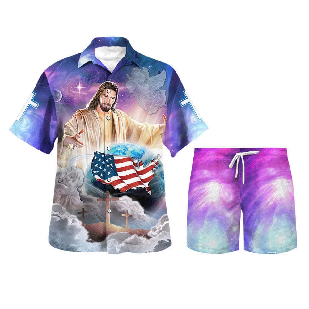 Jesus Holding Earth 4th Of July Christian Summer Hawaiian Shirt