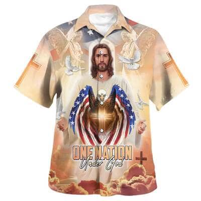 Jesus Eagle And One Nation Under God Christian Summer US Flag 4th Of July Hawaiian Shirt