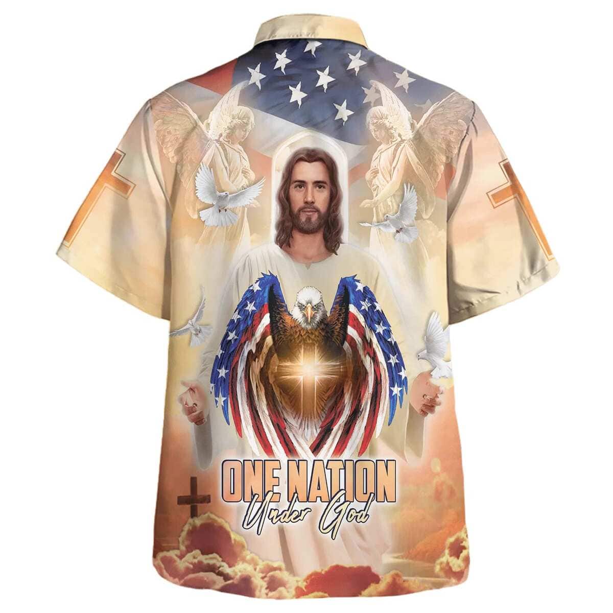 Jesus Eagle And One Nation Under God Christian Summer US Flag 4th Of July Hawaiian Shirt