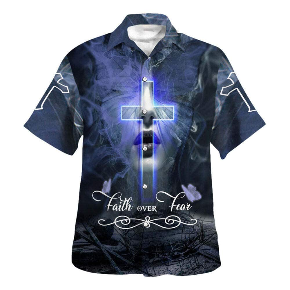 Crown Cross Bible Verse Faith Over Fear Christian Summer Hawaiian Shirt