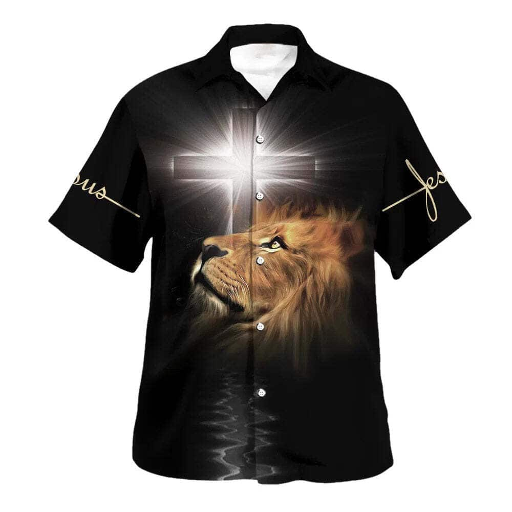 The Light Shines In The Darkness Lion Cross Christian Hawaiian Shirt Summer