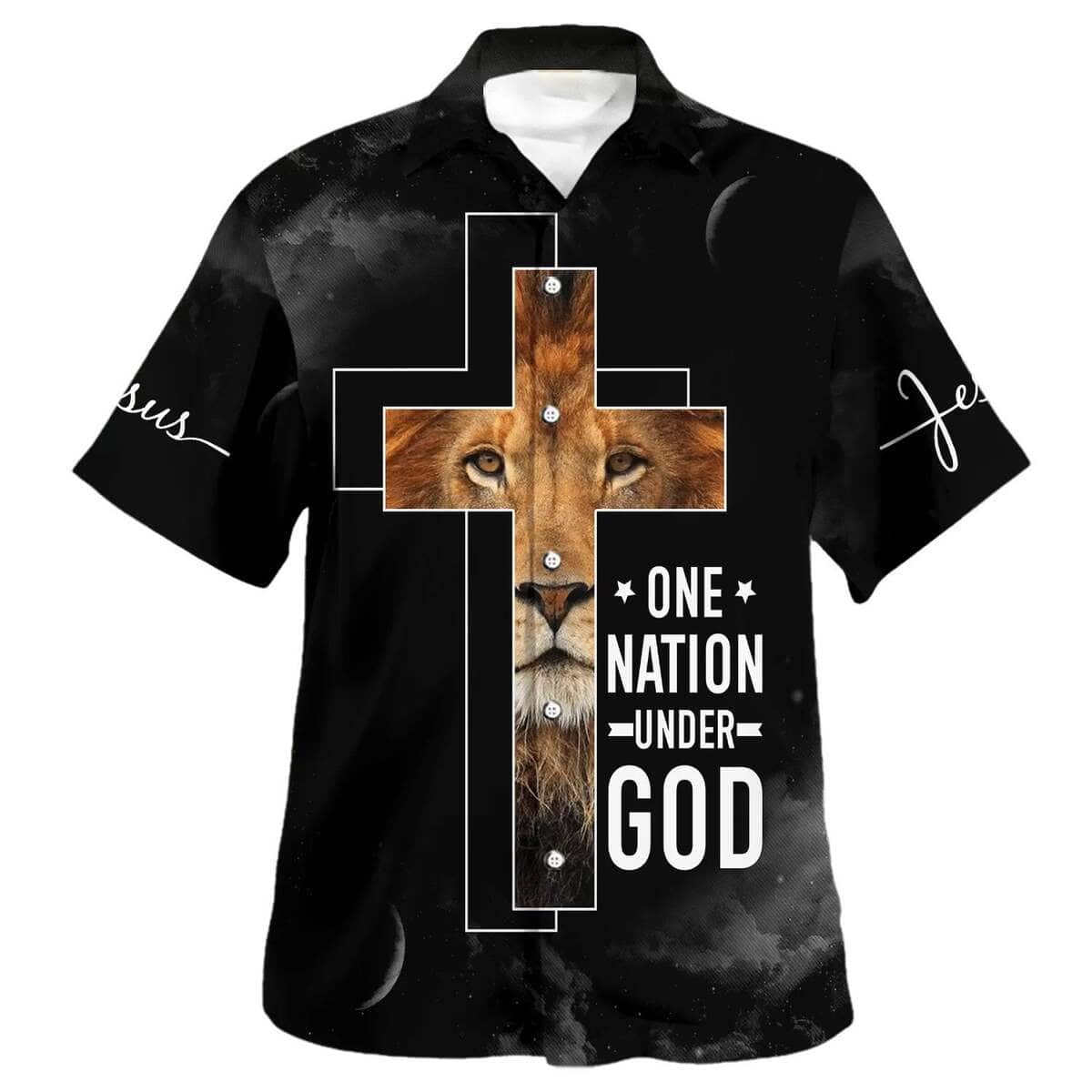 One Nation Under God Lion Cross Christian Summer Hawaiian Shirt One Nation Under God Lion Cross Christian Summer Hawaiian Shirt