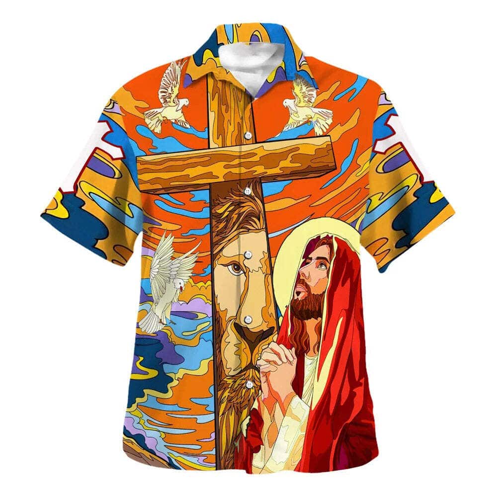 Jesus Prayer Lion Cross Dove Christian Hawaiian Shirt Jesus Prayer Lion Cross Dove Christian Hawaiian Shirt