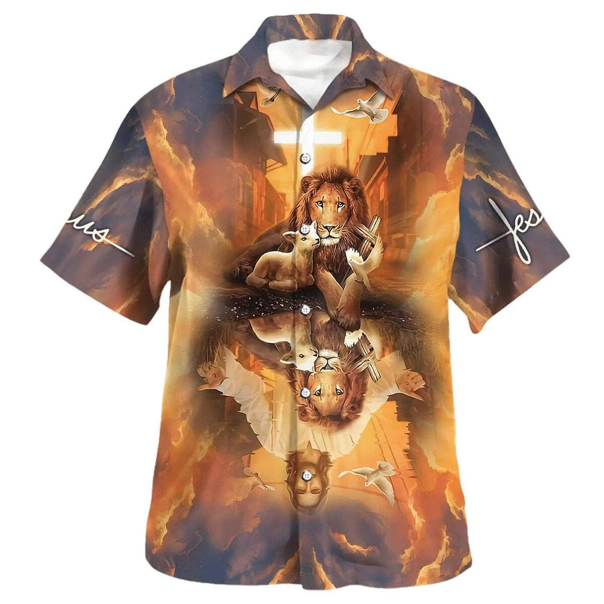 Jesus Lion King And Lamb Cross Christian Hawaiian Shirt