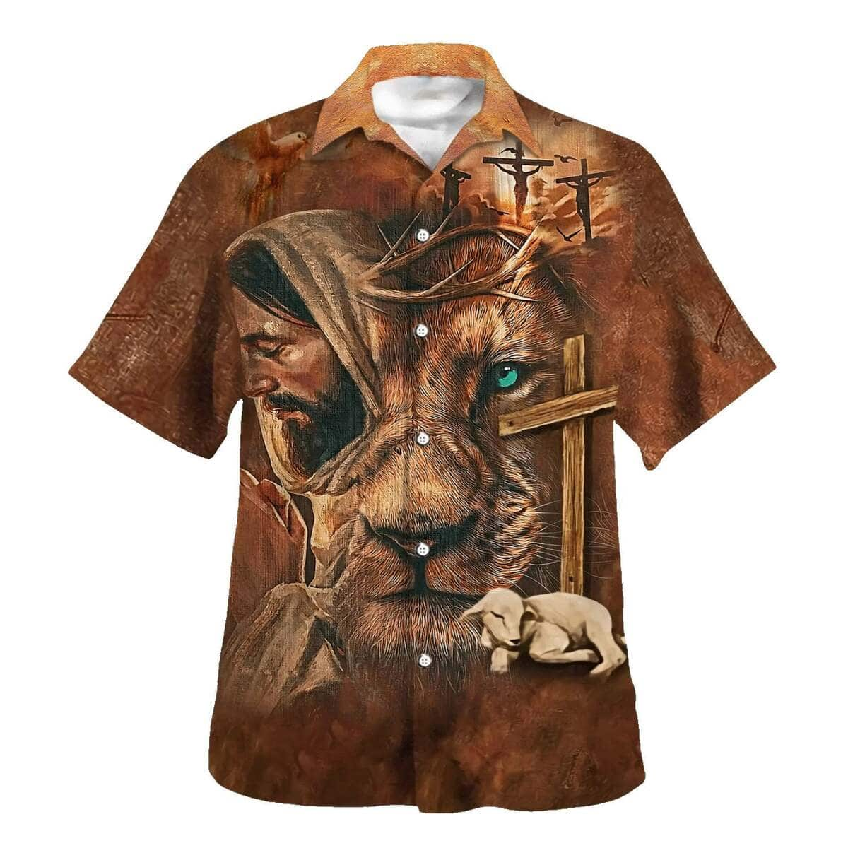 Jesus Lion Cross And The Lamb Christian Hawaiian Shirt