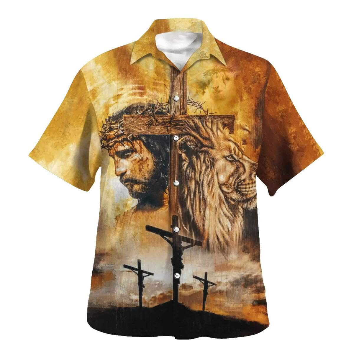 Jesus And Lion Christian Hawaiian Shirt With Cross