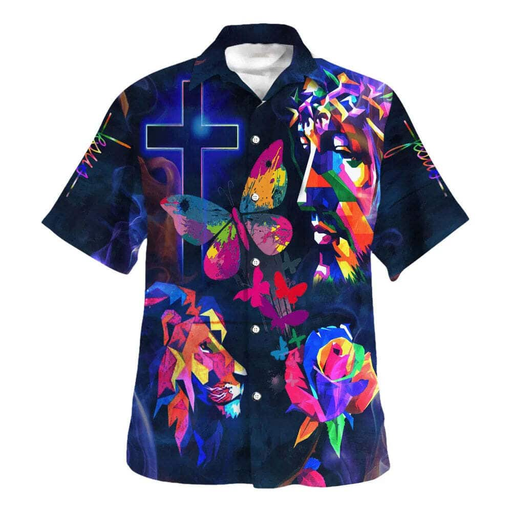 Colorful Jesus Lion Christian Hawaiian Shirt