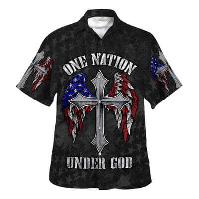 One Nation Under God American Flag With Cross Wings Christian Hawaiian Shirt