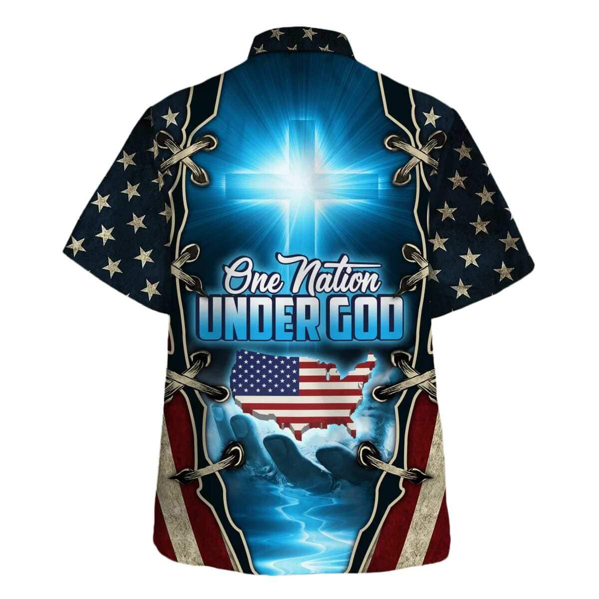 One Nation Under God American Cross Christian Hawaiian Shirt USA Flag 4th Of July