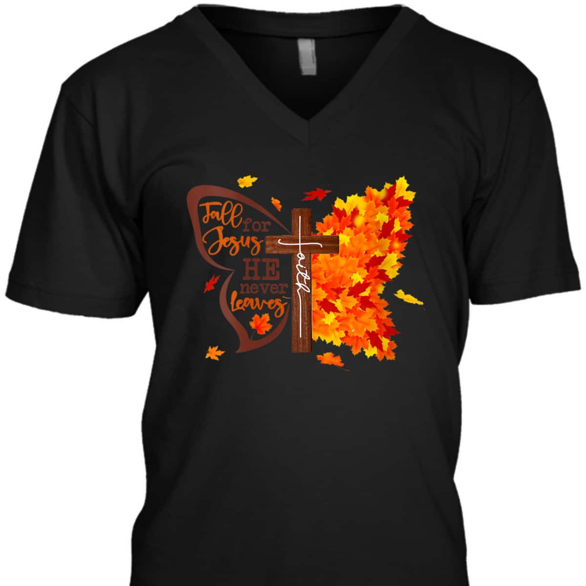 Fall For Jesus He Never Leaves Butterfly Christian Faith Thanksgiving Halloween T-Shirt Fall For Jesus He Never Leaves Butterfly Christian Faith Thanksgiving Halloween T-Shirt