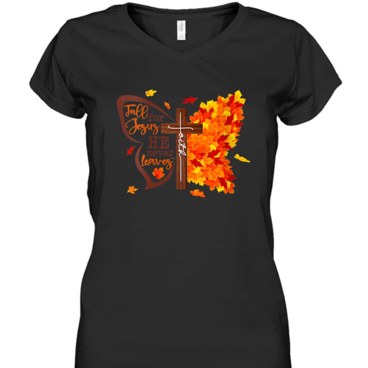 Fall For Jesus He Never Leaves Butterfly Christian Faith Thanksgiving Halloween T-Shirt Fall For Jesus He Never Leaves Butterfly Christian Faith Thanksgiving Halloween T-Shirt