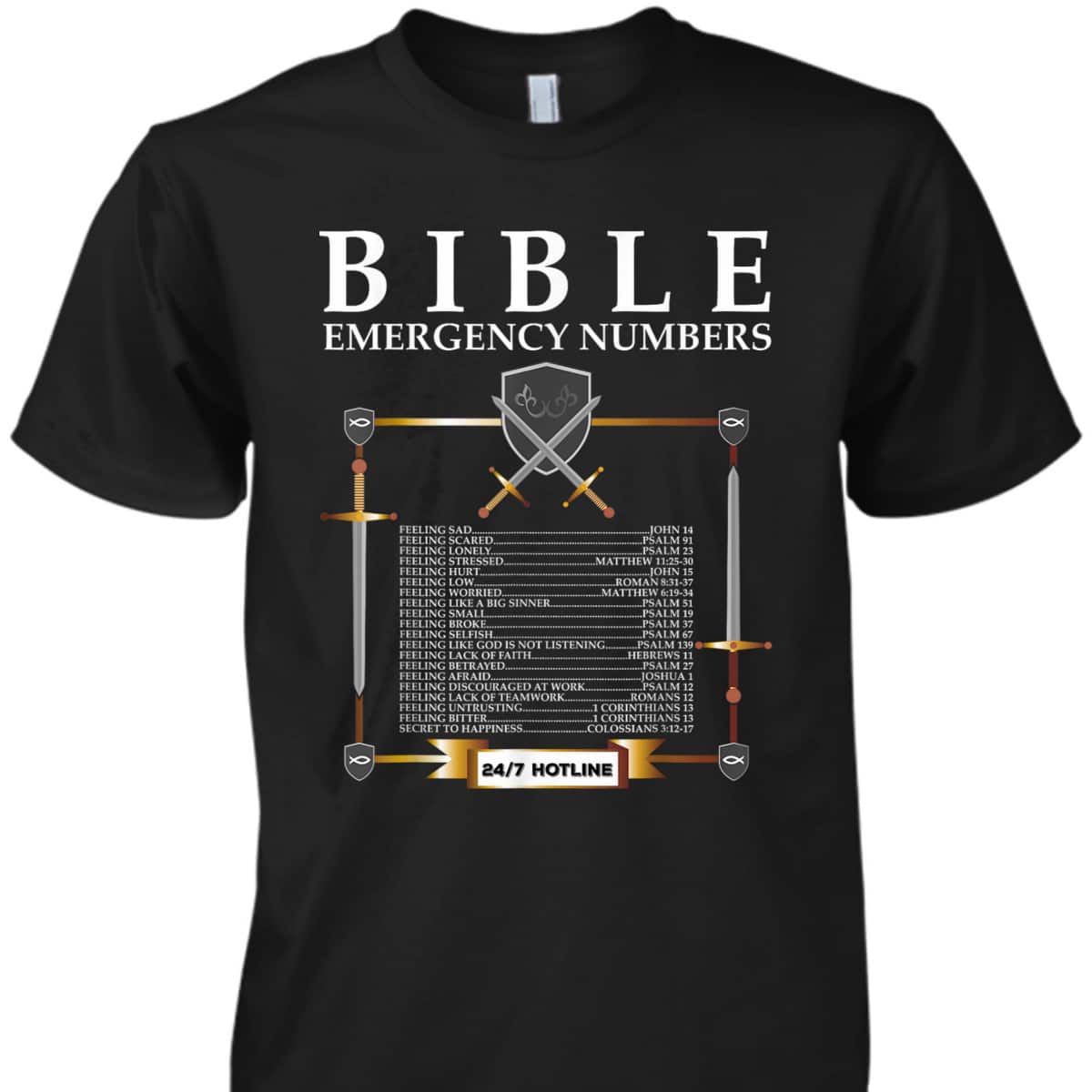 Bible Emergency Numbers Hotline Cool Christian Bible Verse T-Shirt