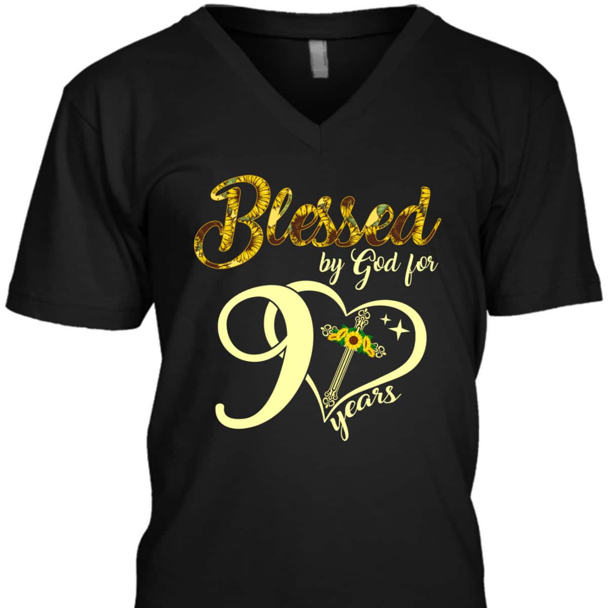Blessed By God For 90 Years Old Birthday Sunflower Christian Cross T-Shirt Blessed By God For 90 Years Old Birthday Sunflower Christian Cross T-Shirt