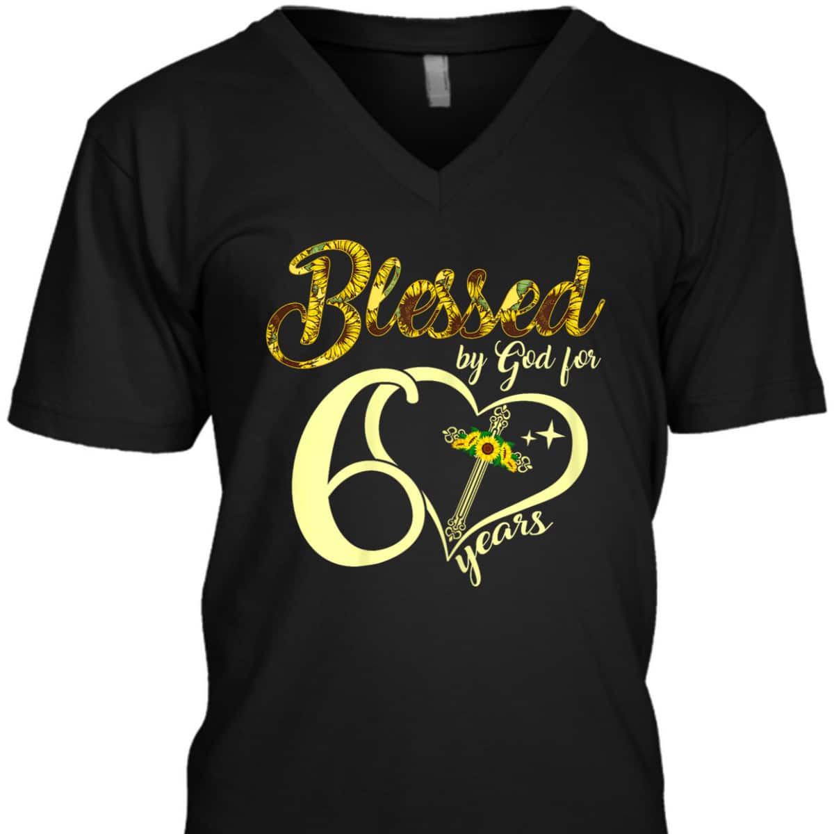 Blessed By God For 60 Years Old Birthday Sunflower Christian Cross T-Shirt Blessed By God For 60 Years Old Birthday Sunflower Christian Cross T-Shirt