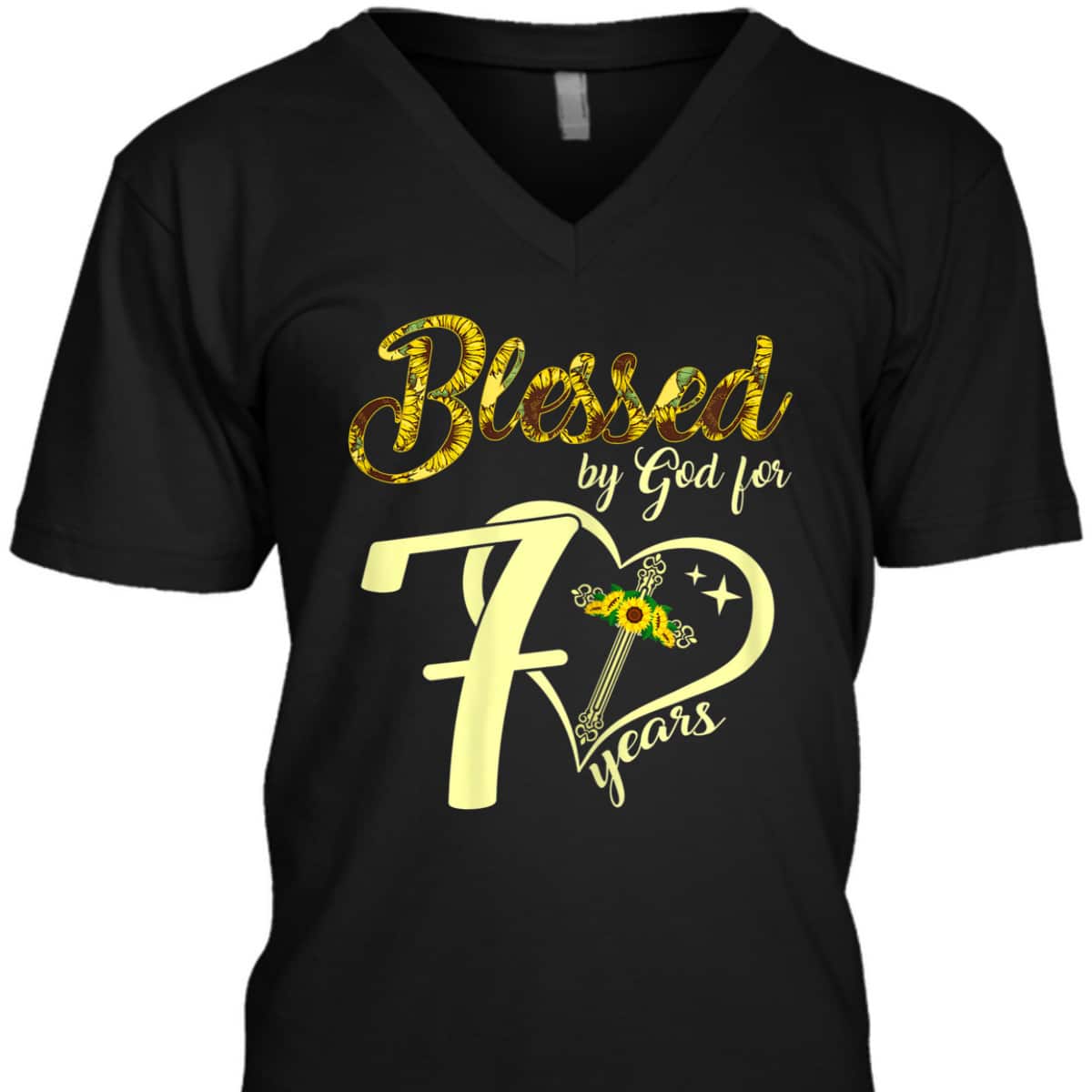 Blessed By God For 70 Years Old Sunflower Christian Cross T-Shirt Blessed By God For 70 Years Old Sunflower Christian Cross T-Shirt