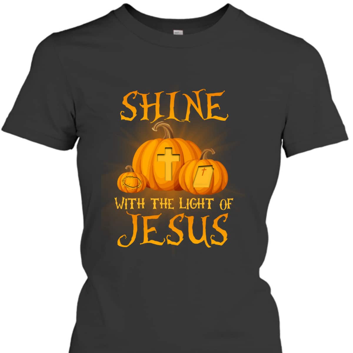 Shine With The Light Of Jesus Christian Halloween Pumpkin T-Shirt