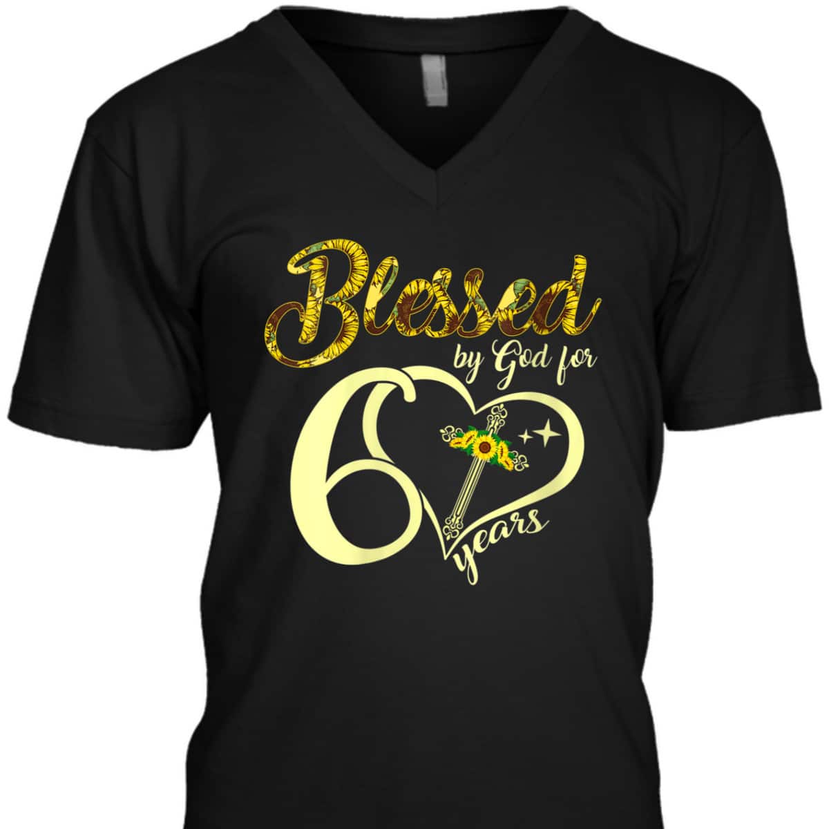 60 Years Old Birthday Sunflower Christian Cross Blessed By God T-Shirt 60 Years Old Birthday Sunflower Christian Cross Blessed By God T-Shirt