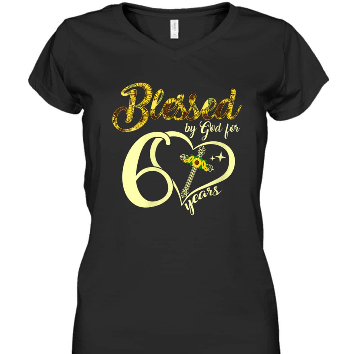 60 Years Old Birthday Sunflower Christian Cross Blessed By God T-Shirt 60 Years Old Birthday Sunflower Christian Cross Blessed By God T-Shirt