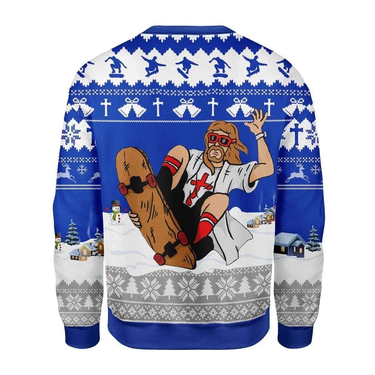 Jesus Skateboarding Christmas Ugly Christmas Ugly Christmas Sweater Christian Religious Gift Jesus Skateboarding Christmas Ugly Christmas Ugly Christmas Sweater Christian Religious Gift