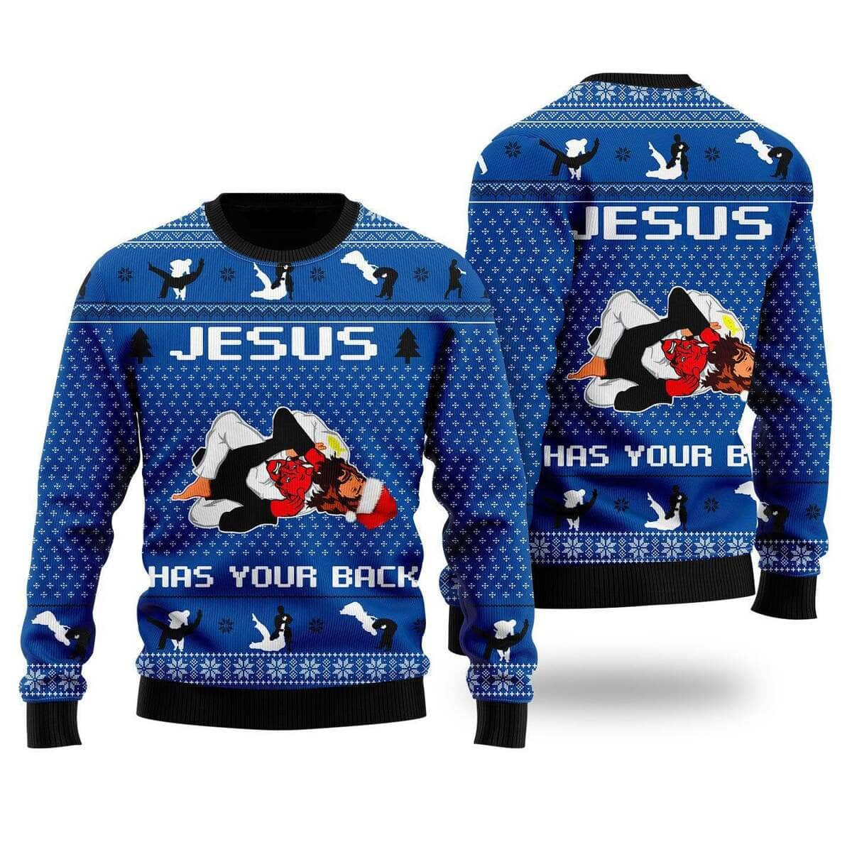 Jesus Has Your Back Jiu Jitsu Ugly Christmas Ugly Christmas Sweater Christian Religious Gift