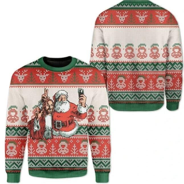 Santa And Jesus Ugly Christmas Ugly Christmas Sweater God Gifts Idea Santa And Jesus Ugly Christmas Ugly Christmas Sweater God Gifts Idea