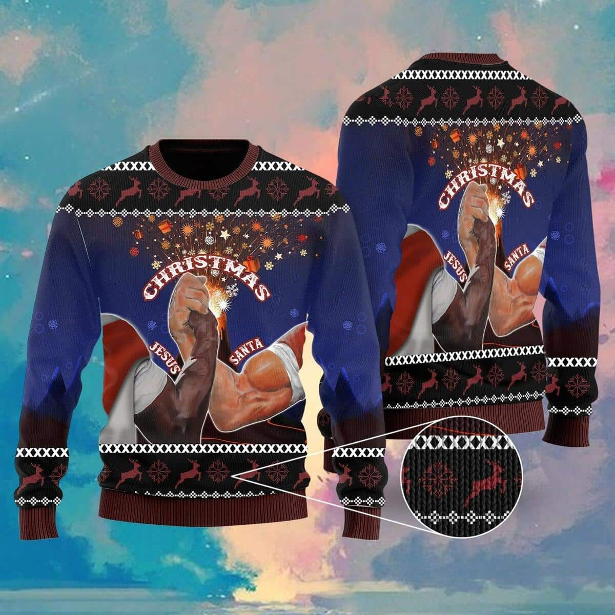 Santa And Jesus Christmas Ugly Christmas Ugly Christmas Sweater Christian Religious Gift