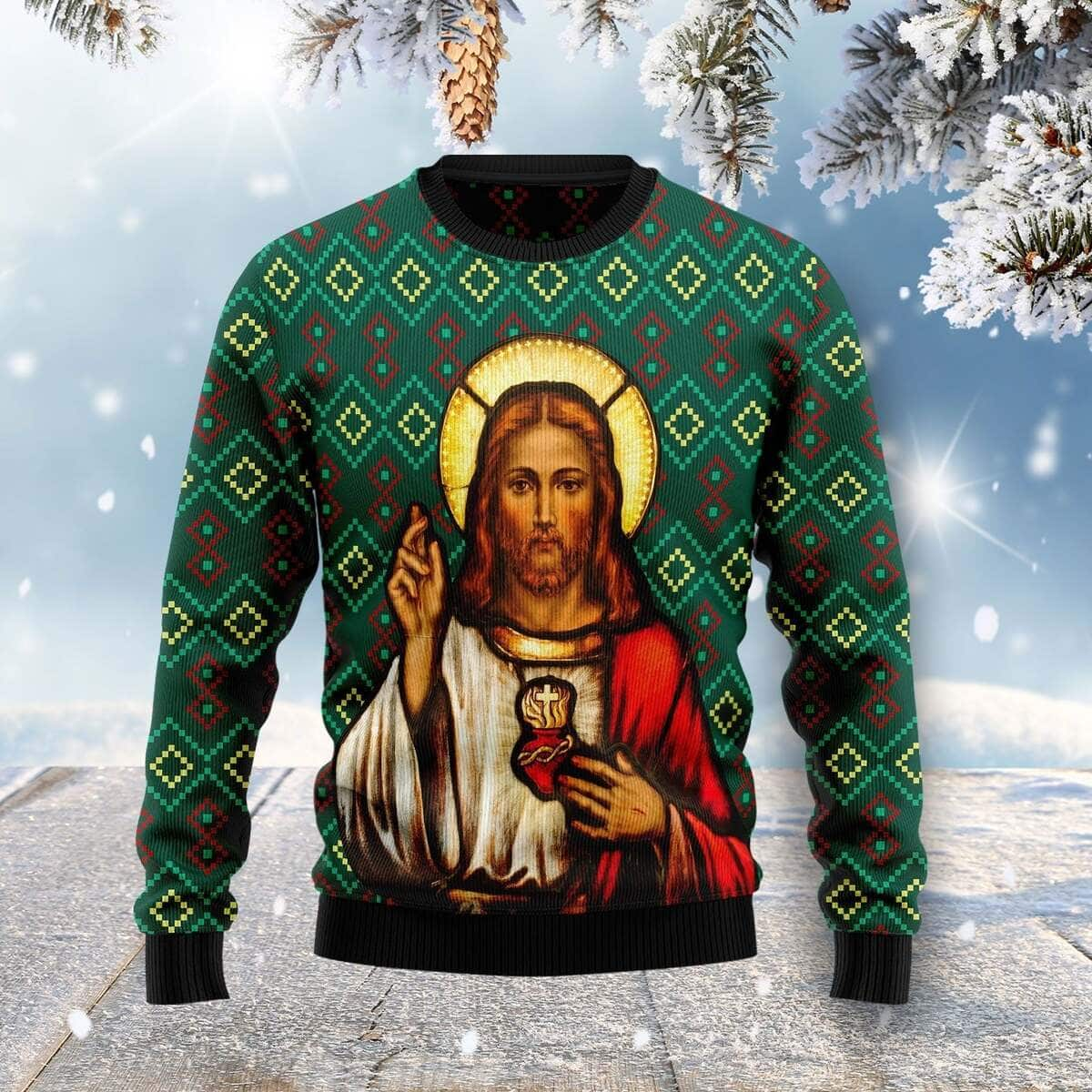 Jesus Portrait Ugly Christmas Sweater Ugly Christmas Sweater Christian Religious Gift