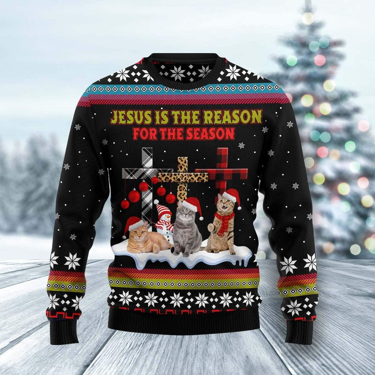 Jesus Is The Reason For The Season Cat Lover Ugly Christmas Ugly Christmas Sweater Christian Religious Gift