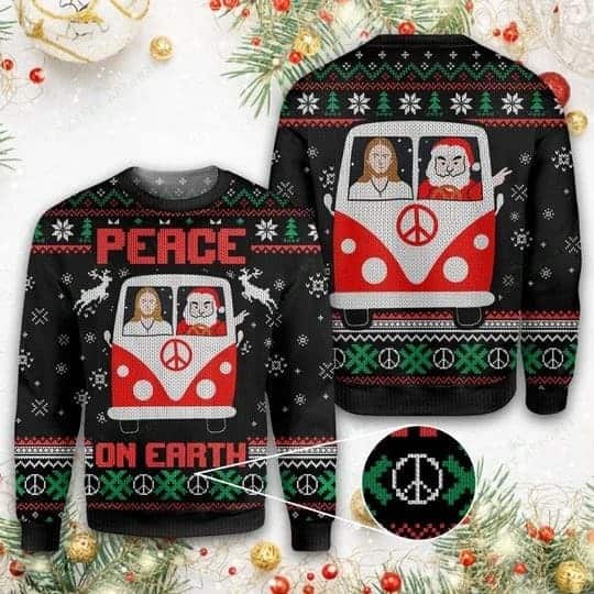 Jesus And Santa Peace On Earth Ugly Christmas Ugly Christmas Sweater Christian Religious Gift