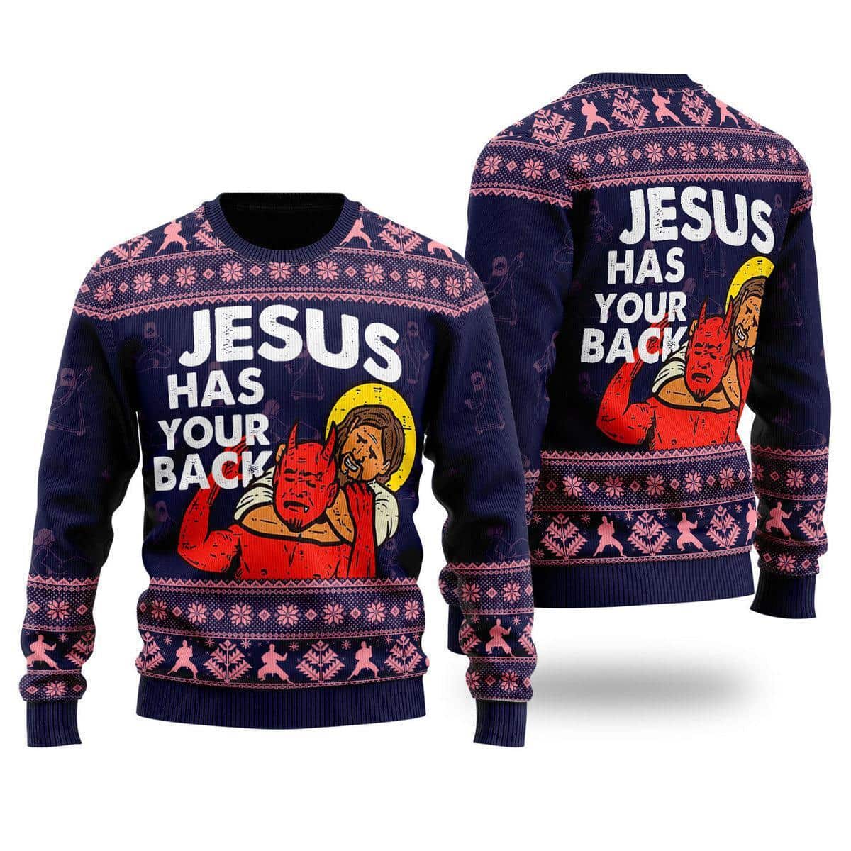 Funny Jesus Has Your Back Ugly Christmas Ugly Christmas Sweater Christian Religious Gift Funny Jesus Has Your Back Ugly Christmas Ugly Christmas Sweater Christian Religious Gift