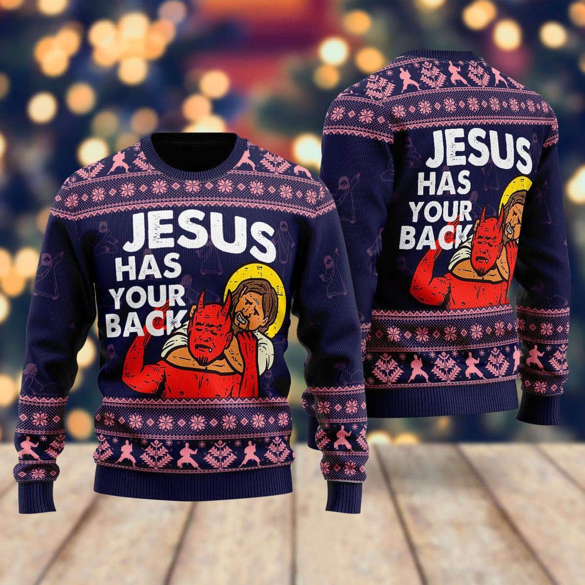 Funny Jesus Has Your Back Ugly Christmas Ugly Christmas Sweater Christian Religious Gift Funny Jesus Has Your Back Ugly Christmas Ugly Christmas Sweater Christian Religious Gift