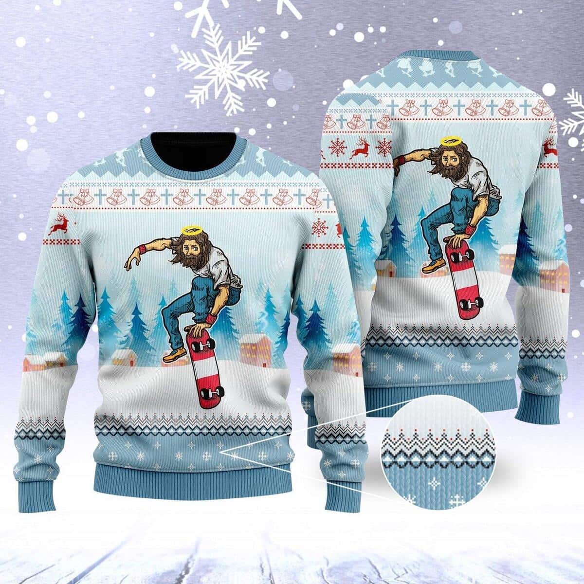 Funny Jesus Skateboarding Christmas Ugly Christmas Ugly Christmas Sweater Christian Religious Gift Funny Jesus Skateboarding Christmas Ugly Christmas Ugly Christmas Sweater Christian Religious Gift