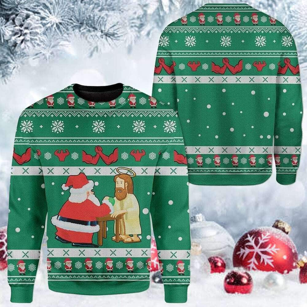 Funny Jesus And Santa Ugly Christmas Ugly Christmas Sweater Christian Religious Gift