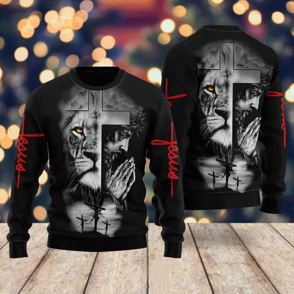 Christian Jesus And Lion Praying Ugly Christmas Ugly Christmas Sweater Christian Religious Gift Christian Jesus And Lion Praying Ugly Christmas Ugly Christmas Sweater Christian Religious Gift