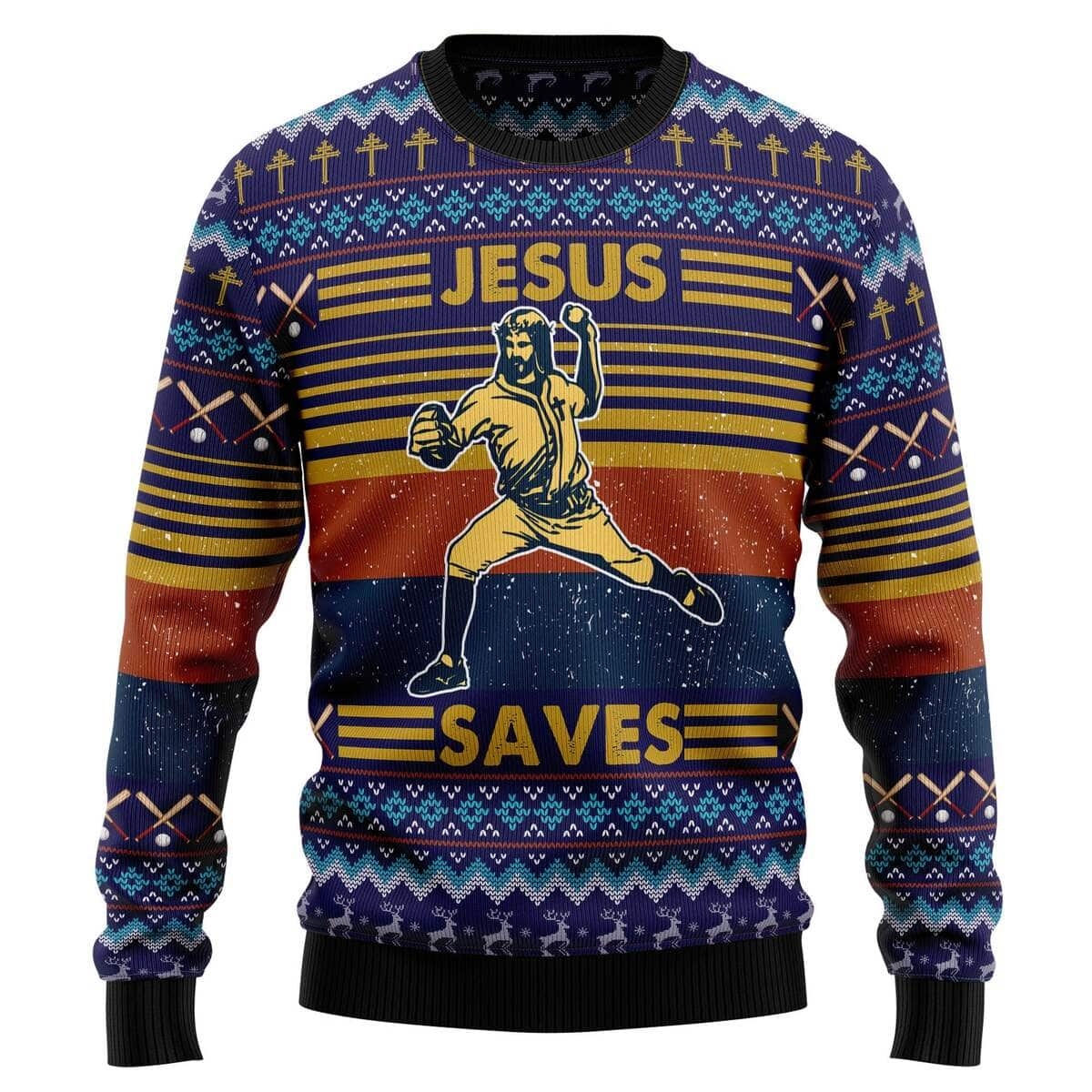 Baseball Jesus Save Ugly Christmas Ugly Christmas Sweater Christian Religious Gift