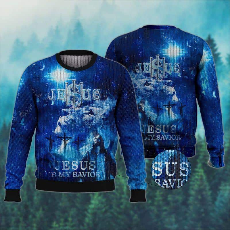 Jesus Is My Savior Lion Cross Ugly Christmas Ugly Christmas Sweater Christian Religious Gift Jesus Is My Savior Lion Cross Ugly Christmas Ugly Christmas Sweater Christian Religious Gift