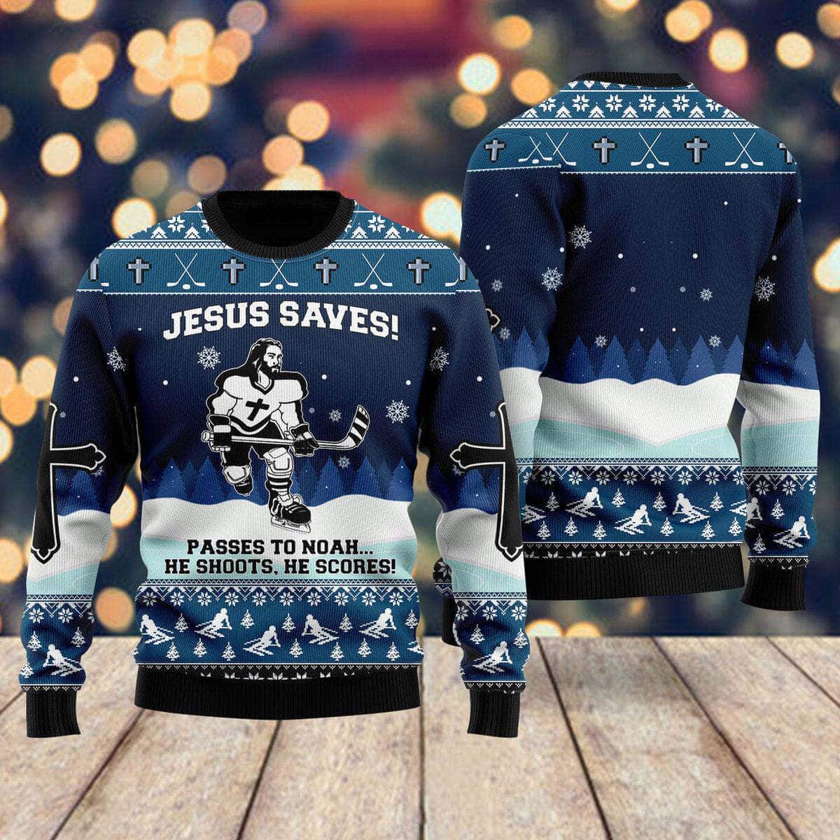Jesus Saves Hockey He Shoots He Scores Ugly Christmas Ugly Christmas Sweater Christian Religious Gift Jesus Saves Hockey He Shoots He Scores Ugly Christmas Ugly Christmas Sweater Christian Religious Gift
