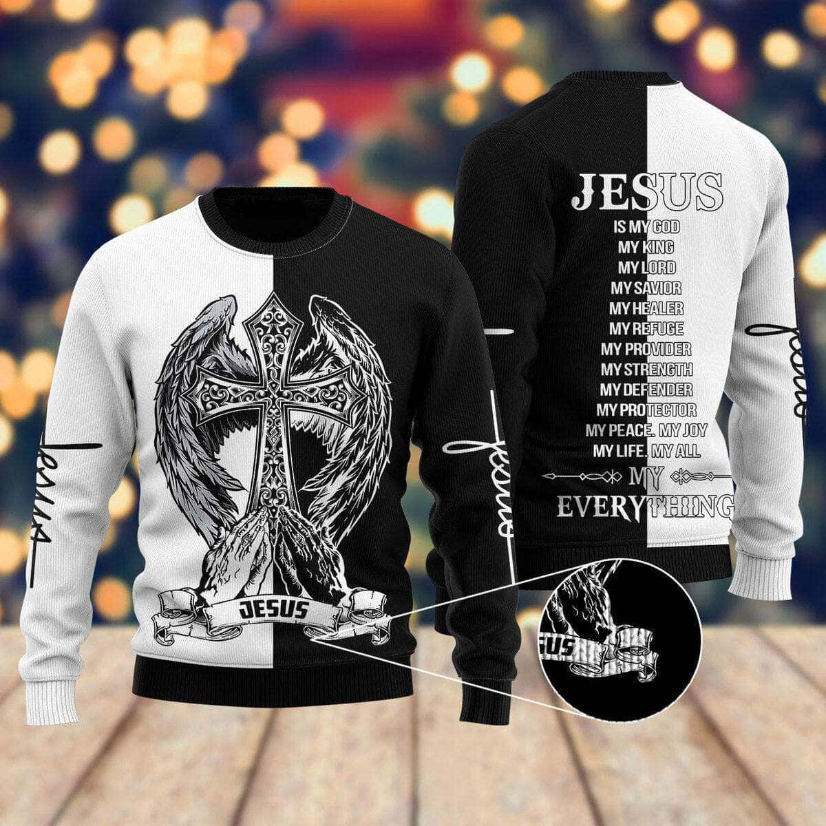 Jesus Is My Everything Faith Cross Ugly Christmas Ugly Christmas Sweater Christian Religious Gift