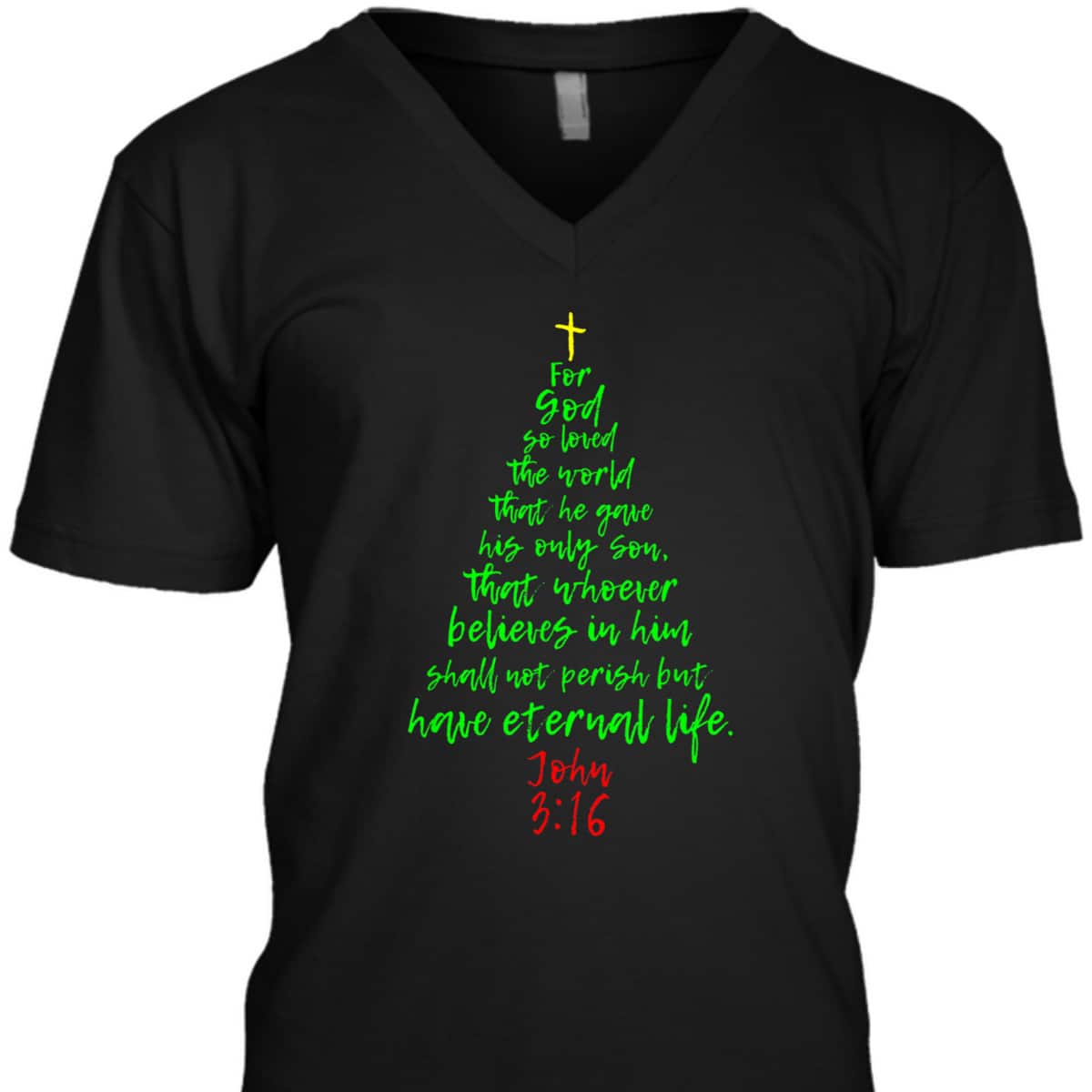 Christmas Pine Tree Bible Verse Christian Bible Verse John 3:16 T-Shirt