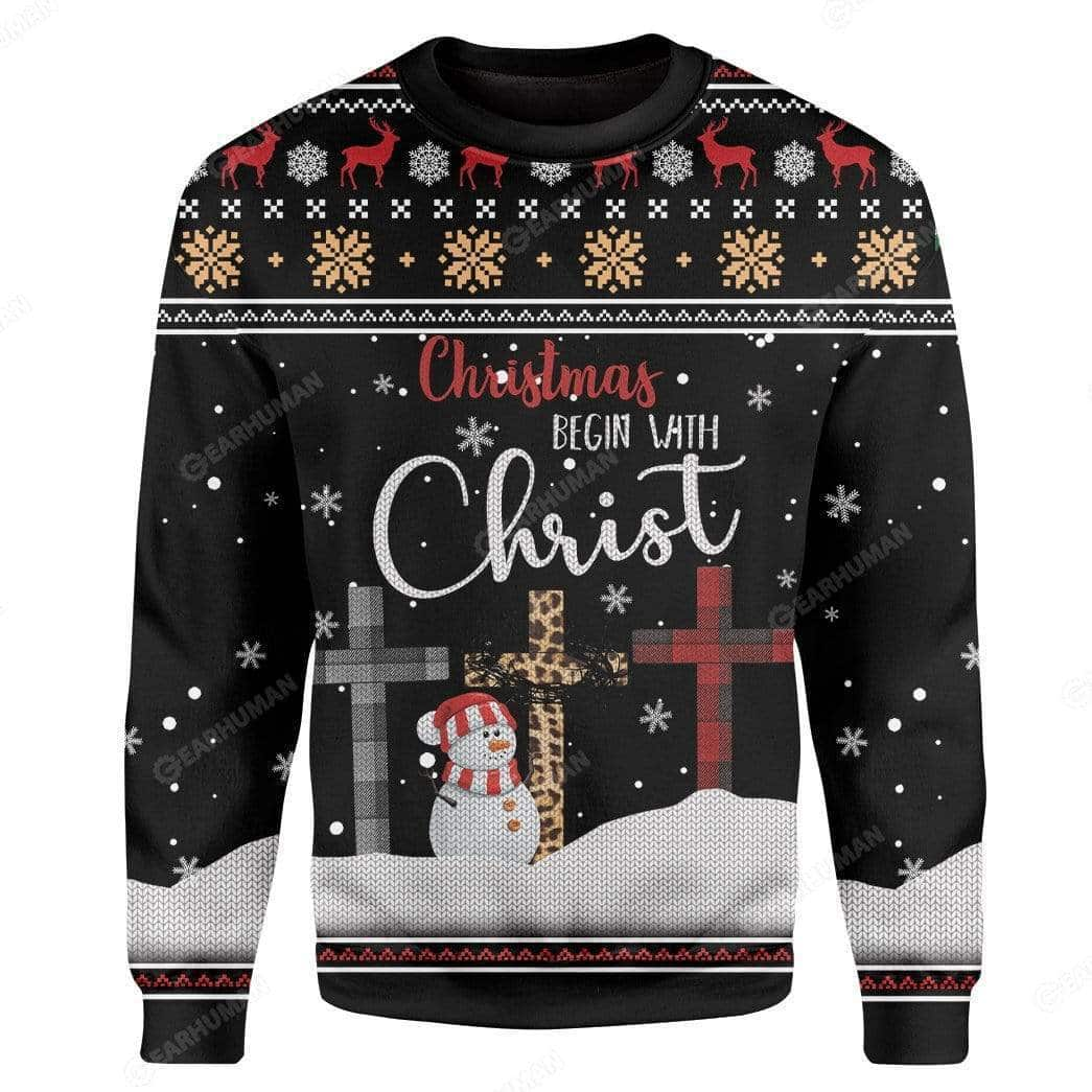 Christmas Ugly Ugly Christmas Sweater Christian Religious Gift Christmas Begin With Christ Cross