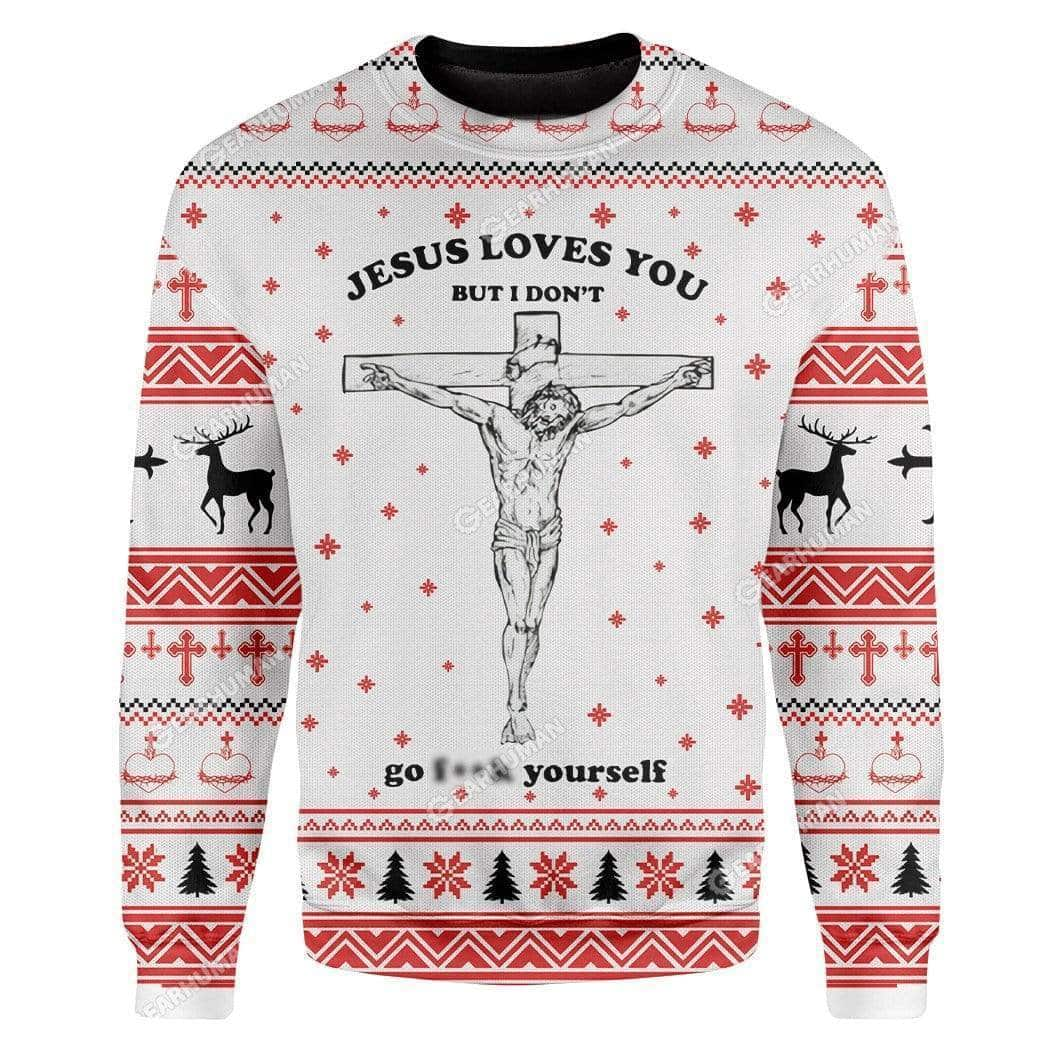 Christmas Ugly Ugly Christmas Sweater Funny Christian Religious Gift Jesus Loves You But I Don't