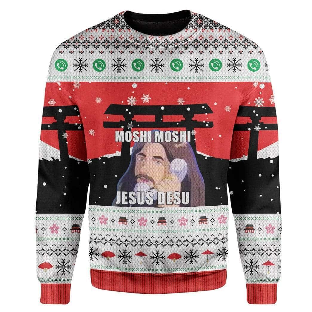 Christmas Ugly Ugly Christmas Sweater Christian Religious Gift Japanese Moshi Moshi Jesus Desu Christmas Ugly Ugly Christmas Sweater Christian Religious Gift Japanese Moshi Moshi Jesus Desu